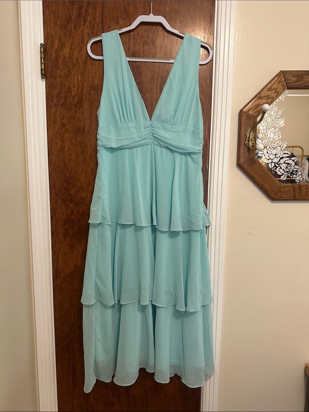 Lulu’s Celebration Time Aqua Sleeveless Tiered Midi Dress